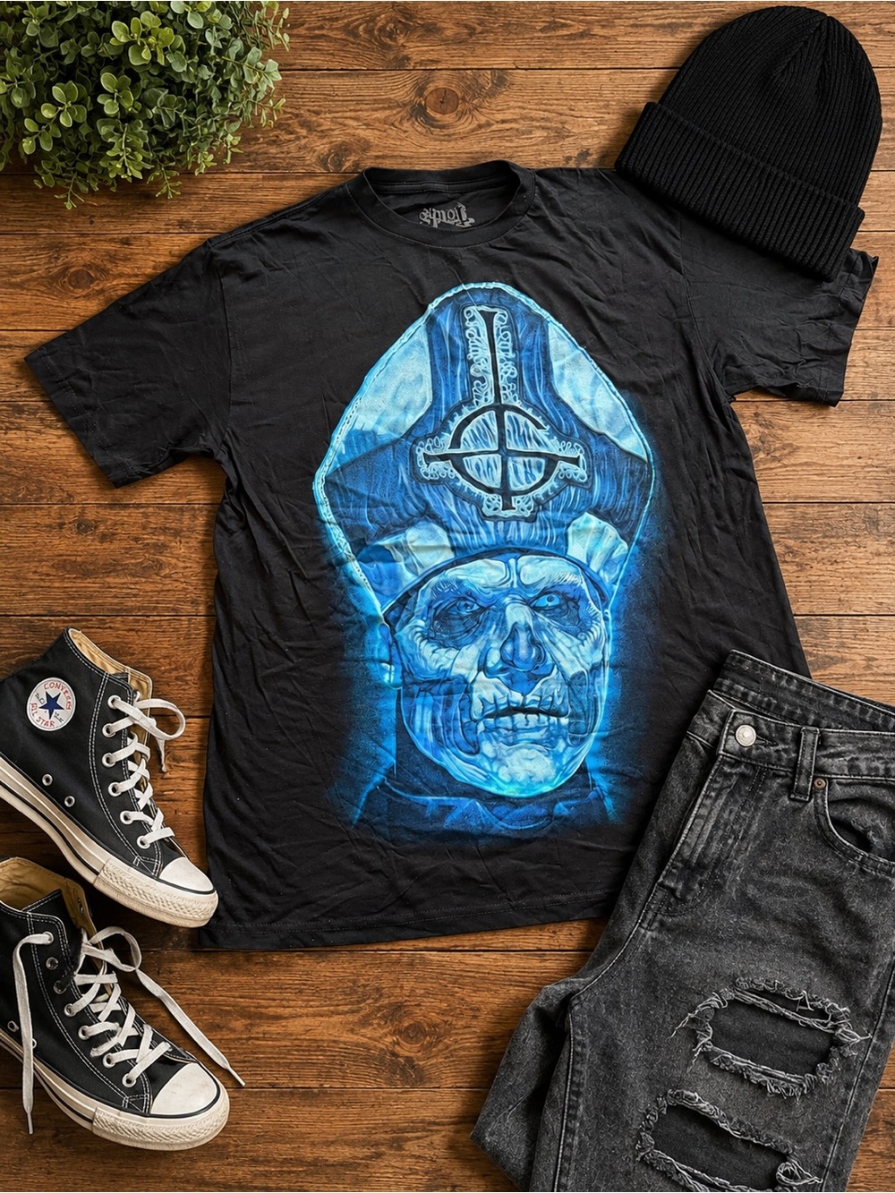 Ghost Band Black Tee Blue Papa Emeritus Graphic T Shirt Gothic Metal Size Large